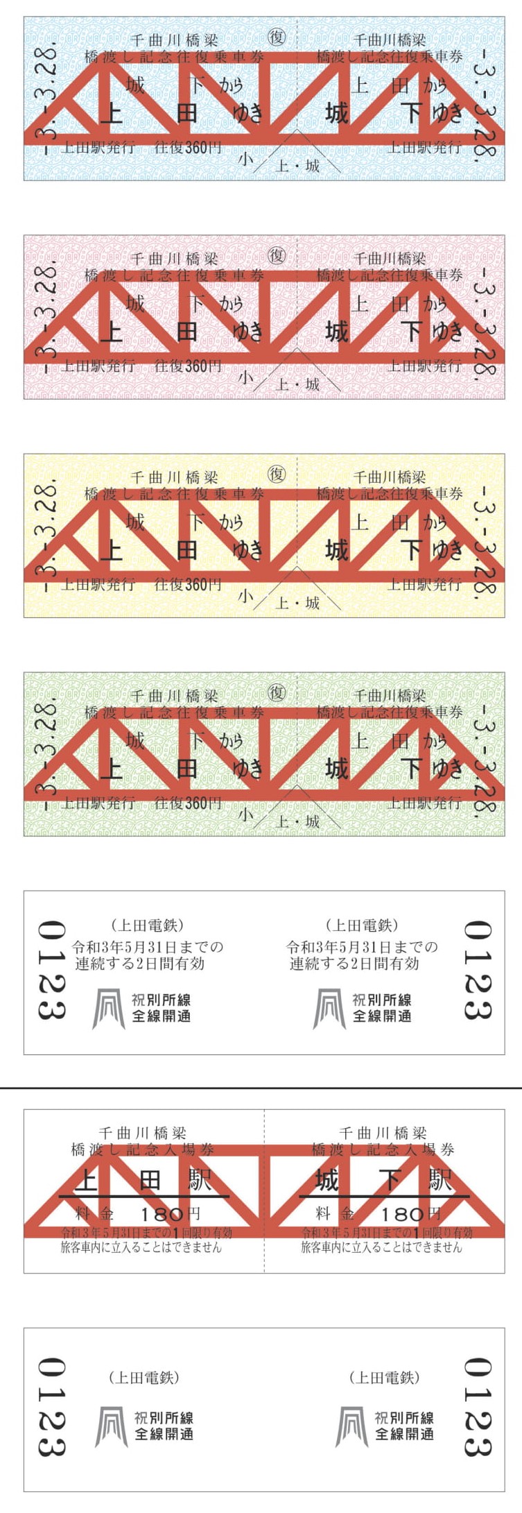 橋渡し記念往復乗車券セット - 上田電鉄株式会社